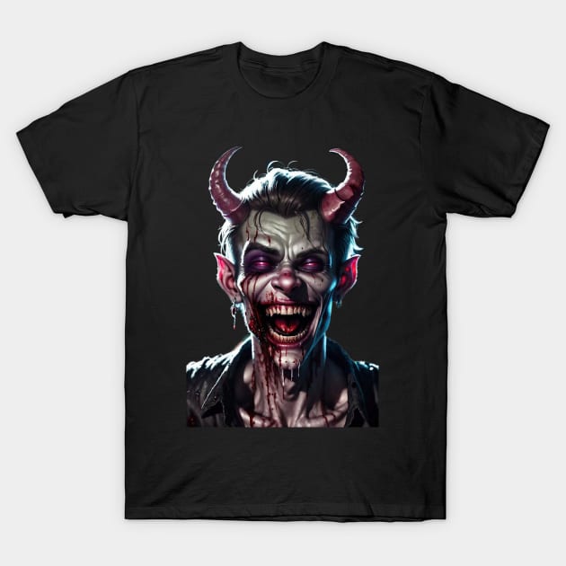 Crazy Laughing Devil with Bloody Smile T-Shirt by FurryBallBunny